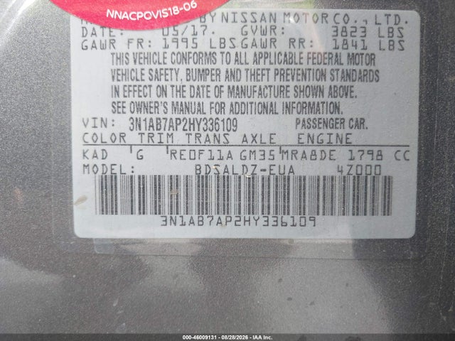 Nissan SENTRA SV 2017 3N1AB7AP2HY336109 Image 9