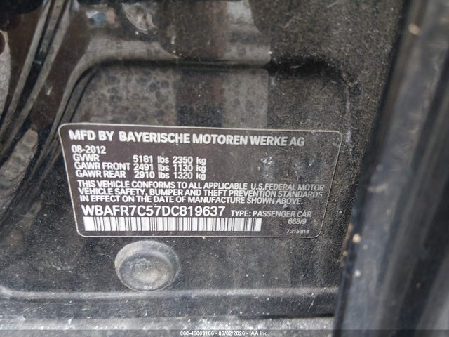 46009166 :رقم المزاد ، WBAFR7C57DC819637 vin ، 2013 Bmw 535i مزاد بيع