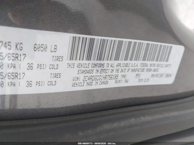 46009173 :رقم المزاد ، 2C4RDGCG1HR756189 vin ، 2017 Dodge Grand Caravan Sxt مزاد بيع