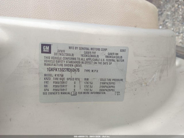 Aukcja sprzedaży 2007 Gmc Yukon Slt, vin: 1GKFK13027R360676, numer aukcji: 46009175