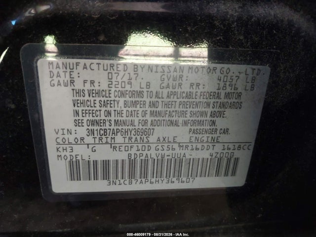 Продажа на аукционе авто 2017 Nissan Sentra Nismo, vin: 3N1CB7AP6HY369607, номер лота: 46009179