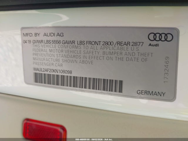 Aukcja sprzedaży 2019 Audi A6 55 Premium, vin: WAUL2AF20KN106098, numer aukcji: 46009180