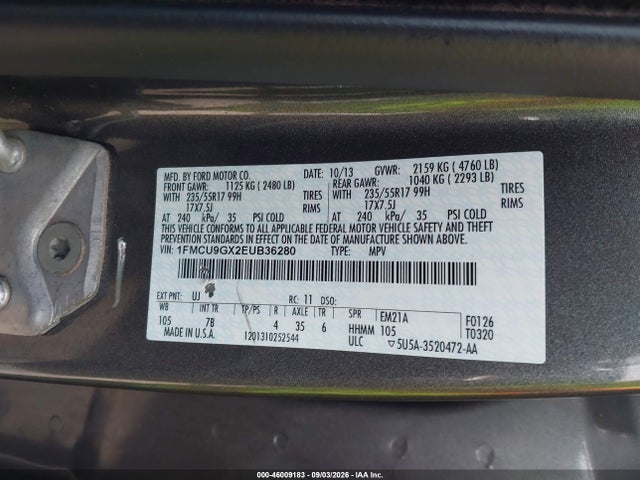 46009183 :رقم المزاد ، 1FMCU9GX2EUB36280 vin ، 2014 Ford Escape Se مزاد بيع