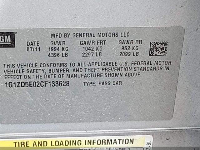 Продаж на аукціоні авто 2012 Chevrolet Malibu 2lt, vin: 1G1ZD5E02CF133628, номер лоту: 46009189