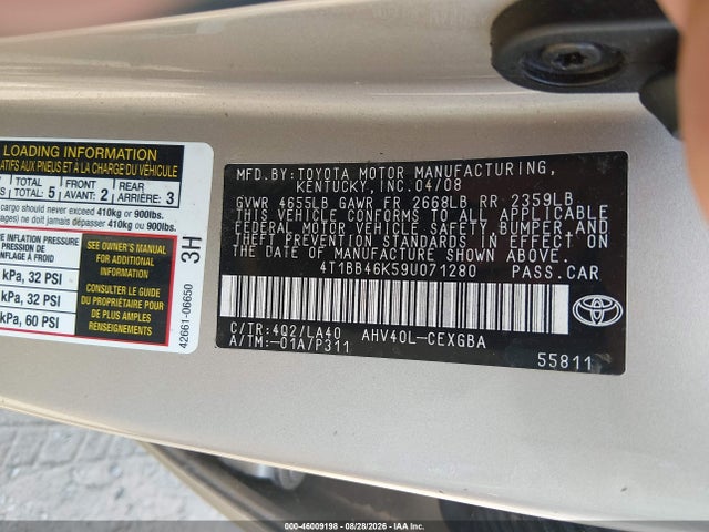 Aukcja sprzedaży 2009 Toyota Camry Hybrid, vin: 4T1BB46K59U071280, numer aukcji: 46009198
