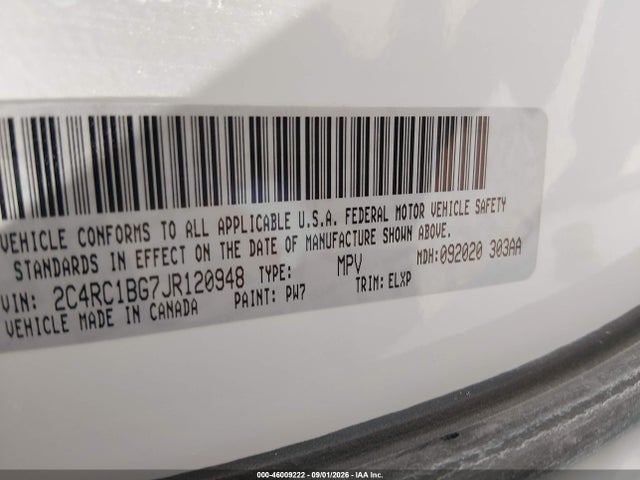 Aukcja sprzedaży 2018 Chrysler Pacifica Touring L, vin: 2C4RC1BG7JR120948, numer aukcji: 46009222