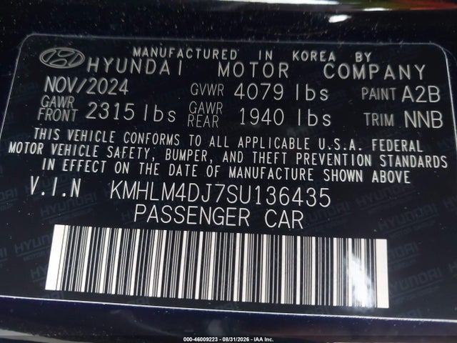 Продажа на аукционе авто 2025 Hyundai Elantra Hybrid Sel Sport, vin: KMHLM4DJ7SU136435, номер лота: 46009223
