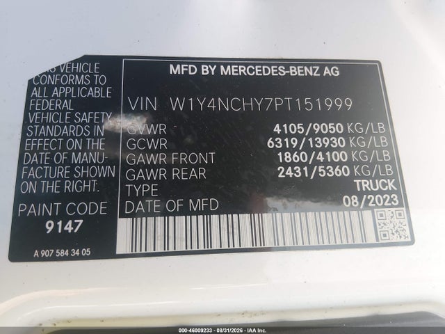 46009233 :رقم المزاد ، W1Y4NCHY7PT151999 vin ، 2023 Mercedes-benz Sprinter 2500 High Roof 4-cyl Diesel Ho مزاد بيع