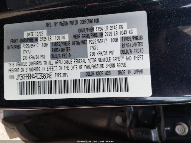 Aukcja sprzedaży 2024 Mazda Cx-5 2.5 S Select, vin: JM3KFBBM4R0398045, numer aukcji: 46009261