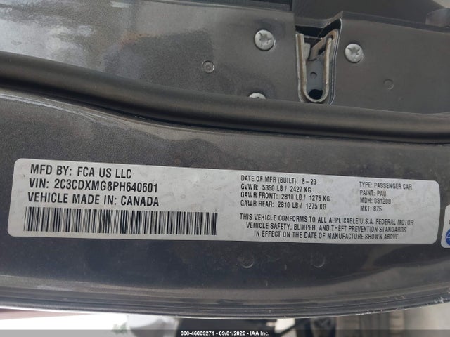 2023 Dodge Charger Gt Awd მანქანა იყიდება აუქციონზე, vin: 2C3CDXMG8PH640601, აუქციონის ნომერი: 46009271