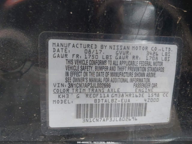 Nissan Versa 1.6 Sv 2018 3N1CN7AP3JL802696 Image 9