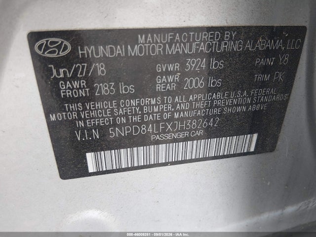 Продаж на аукціоні авто 2018 Hyundai Elantra Sel, vin: 5NPD84LFXJH382642, номер лоту: 46009281