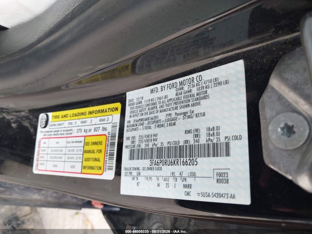 46009330 :رقم المزاد ، 3FA6P0RU6KR166205 vin ، 2019 Ford Fusion Hybrid Titanium مزاد بيع