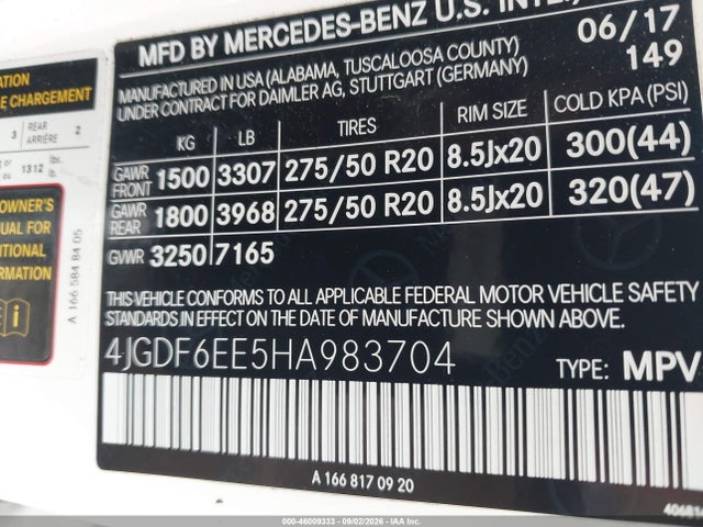 Продаж на аукціоні авто 2017 Mercedes-benz Gls 450 4matic, vin: 4JGDF6EE5HA983704, номер лоту: 46009333