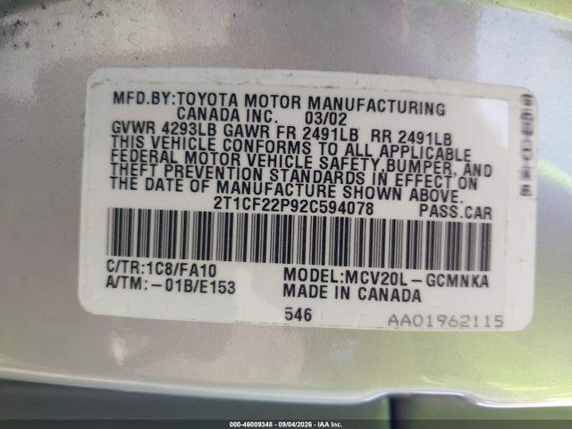 Продажа на аукционе авто 2002 Toyota Camry Solara Se, vin: 2T1CF22P92C594078, номер лота: 46009348