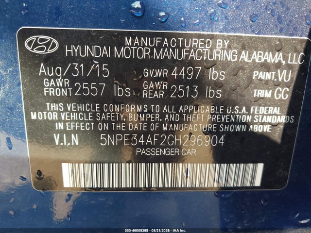 Продажа на аукционе авто 2016 Hyundai Sonata Limited, vin: 5NPE34AF2GH296904, номер лота: 46009369