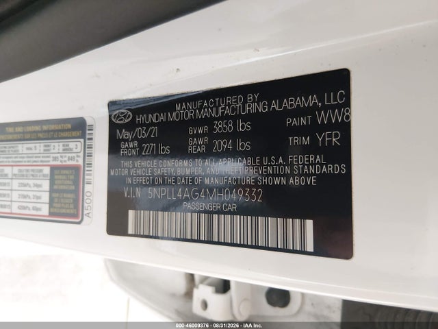 46009376 :رقم المزاد ، 5NPLL4AG4MH049332 vin ، 2021 Hyundai Elantra Se مزاد بيع