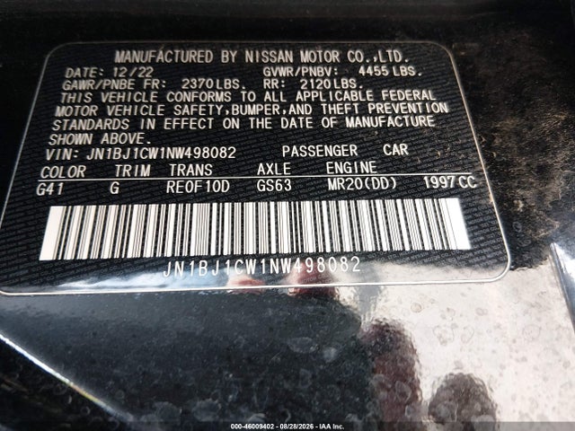 Aukcja sprzedaży 2022 Nissan Rogue Sport Sl Awd Xtronic Cvt, vin: JN1BJ1CW1NW498082, numer aukcji: 46009402