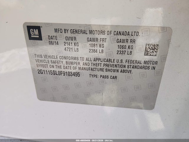 Chevrolet IMPALA 1LT 2015 2G1115SL0F9103495 Image 9