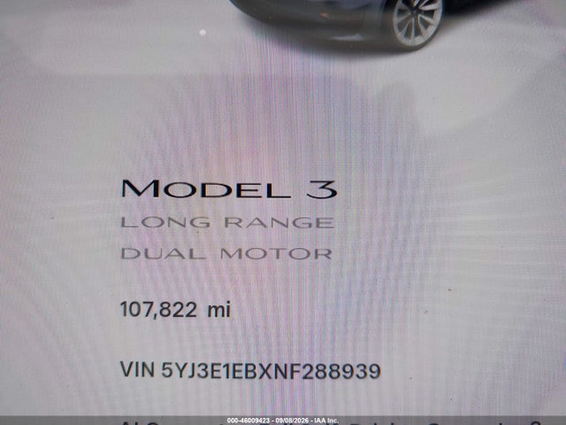 Aukcja sprzedaży 2022 Tesla Model 3 Long Range Dual Motor All-wheel Drive, vin: 5YJ3E1EBXNF288939, numer aukcji: 46009423