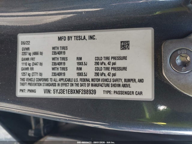 Aukcja sprzedaży 2022 Tesla Model 3 Long Range Dual Motor All-wheel Drive, vin: 5YJ3E1EBXNF288939, numer aukcji: 46009423