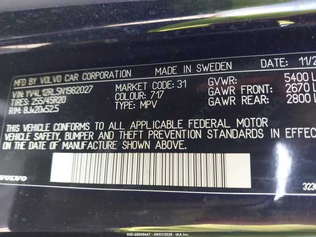 Aukcja sprzedaży 2022 Volvo Xc60 B5 Inscription, vin: YV4L12RL5N1982027, numer aukcji: 46009447