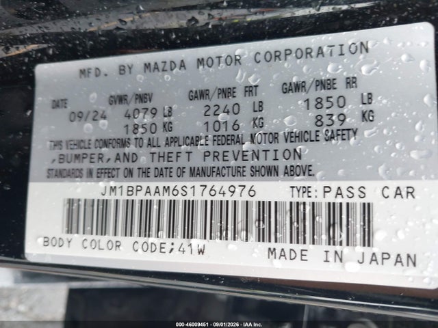 46009451 :رقم المزاد ، JM1BPAAM6S1764976 vin ، 2025 Mazda Mazda3 2.5 S مزاد بيع