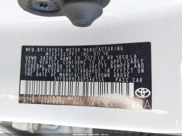 5YFBURHE6GP546156 Toyota Corolla Le Plus