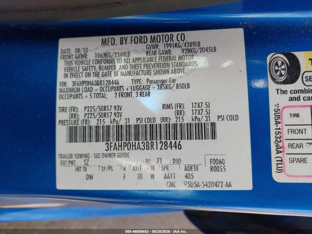 Продажа на аукционе авто 2011 Ford Fusion Se, vin: 3FAHP0HA3BR128446, номер лота: 46009482