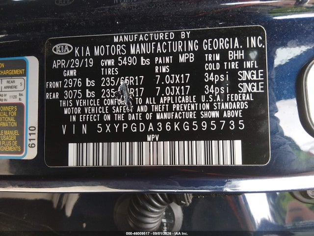 KIA Sorento 2.4l Lx 2019 5XYPGDA36KG595735 Image 9