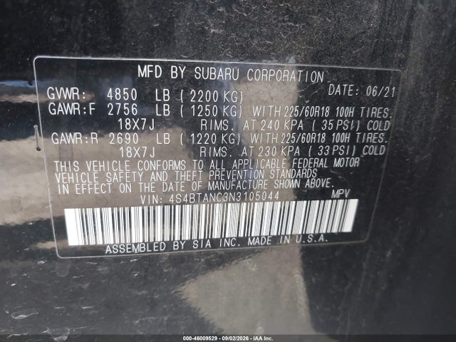 Subaru Outback Limited 2022 4S4BTANC3N3105044 Image 9