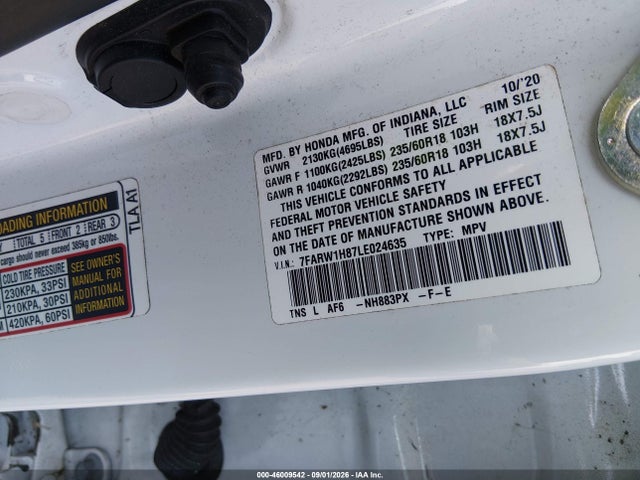 Aukcja sprzedaży 2020 Honda Cr-v 2wd Ex-l, vin: 7FARW1H87LE024635, numer aukcji: 46009542