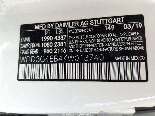 WDD3G4EB4KW013740 Mercedes-Benz A 220