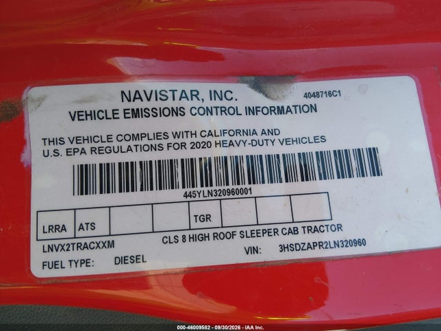 Продаж на аукціоні авто 2020 International Lt, vin: 3HSDZAPR2LN320960, номер лоту: 46009582