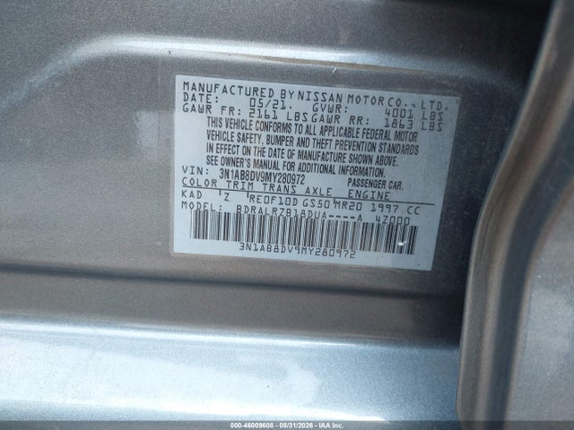 Aukcja sprzedaży 2021 Nissan Sentra Sr Xtronic Cvt, vin: 3N1AB8DV9MY280972, numer aukcji: 46009608