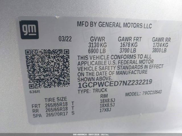 1GCPWCED7NZ232219 Chevrolet Silverado 1500 Ltd 2wd Short Bed Lt