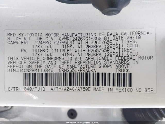 Продажа на аукционе авто 2011 Toyota Tacoma Prerunner V6, vin: 3TMJU4GN2BM113840, номер лота: 46009629