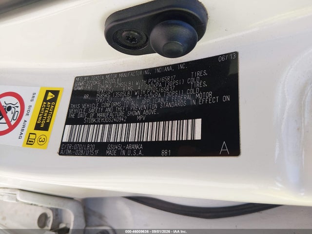 46009636 :رقم المزاد ، 5TDBK3EH3DS240942 vin ، 2013 Toyota Highlander Se V6 مزاد بيع