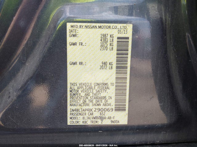 Продаж на аукціоні авто 2013 Nissan Altima 3.5 Sl, vin: 1N4BL3AP4DC290069, номер лоту: 46009639