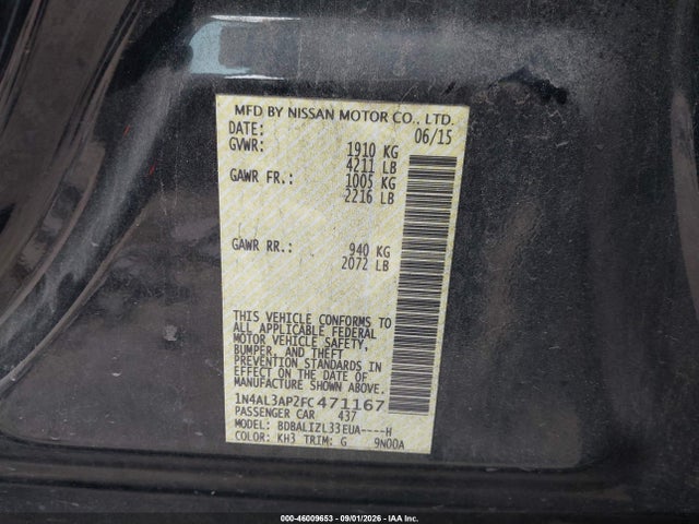 2015 Nissan Altima 2.5 Sv მანქანა იყიდება აუქციონზე, vin: 1N4AL3AP2FC471167, აუქციონის ნომერი: 46009653