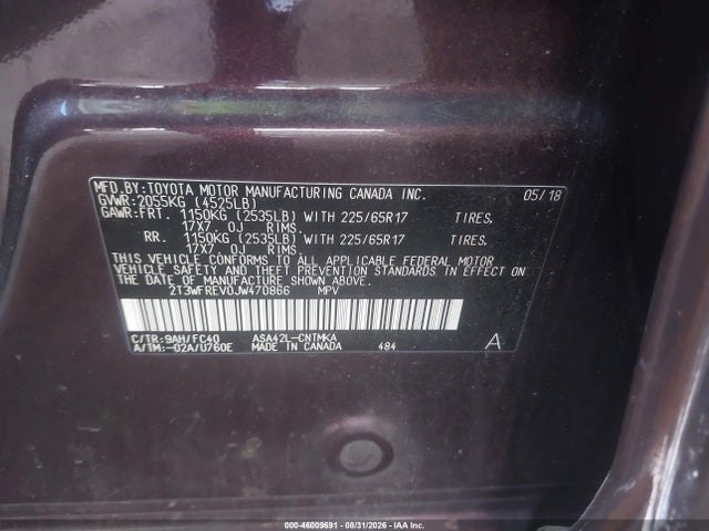 2018 Toyota Rav4 Xle მანქანა იყიდება აუქციონზე, vin: 2T3WFREV0JW470866, აუქციონის ნომერი: 46009691