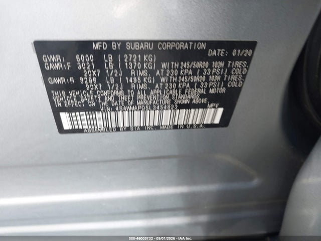 Продаж на аукціоні авто 2020 Subaru Ascent Limited, vin: 4S4WMAPD5L3454823, номер лоту: 46009732