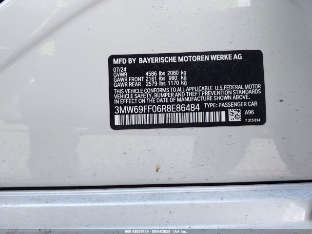 Aukcja sprzedaży 2024 Bmw 330i, vin: 3MW69FF06R8E86484, numer aukcji: 46009749