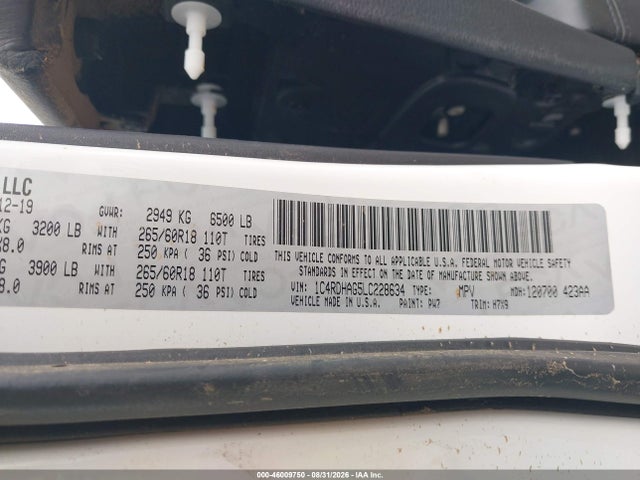 Продаж на аукціоні авто 2020 Dodge Durango Sxt Rwd, vin: 1C4RDHAG5LC228634, номер лоту: 46009750