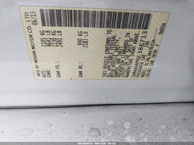 46009756 :رقم المزاد ، 1N4AA6AP4GC386713 vin ، 2016 Nissan Maxima 3.5 Sr مزاد بيع