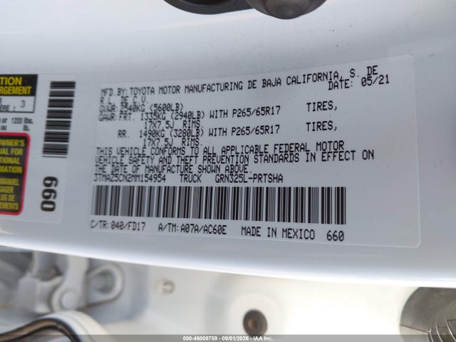 Aukcja sprzedaży 2021 Toyota Tacoma Trd Sport, vin: 3TMAZ5CN2MM154954, numer aukcji: 46009759