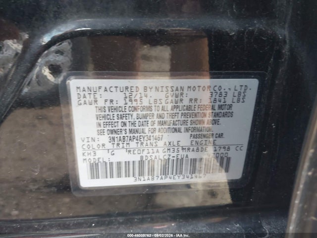 Aukcja sprzedaży 2014 Nissan Sentra S, vin: 3N1AB7AP4EY341467, numer aukcji: 46009762