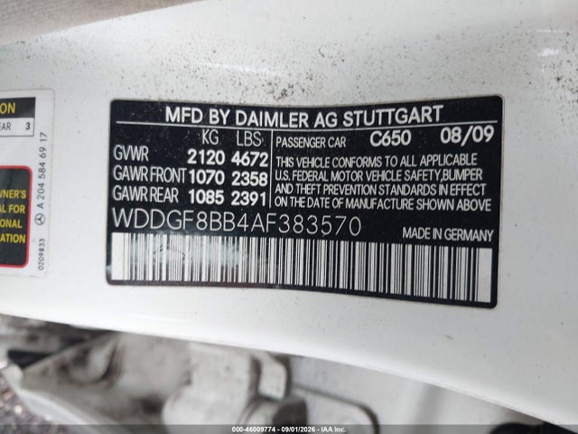 46009774 :رقم المزاد ، WDDGF8BB4AF383570 vin ، 2010 Mercedes-benz C 300 Sport 4matic مزاد بيع