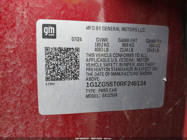 Aukcja sprzedaży 2024 Chevrolet Malibu Fwd Rs, vin: 1G1ZG5ST0RF249134, numer aukcji: 46009797