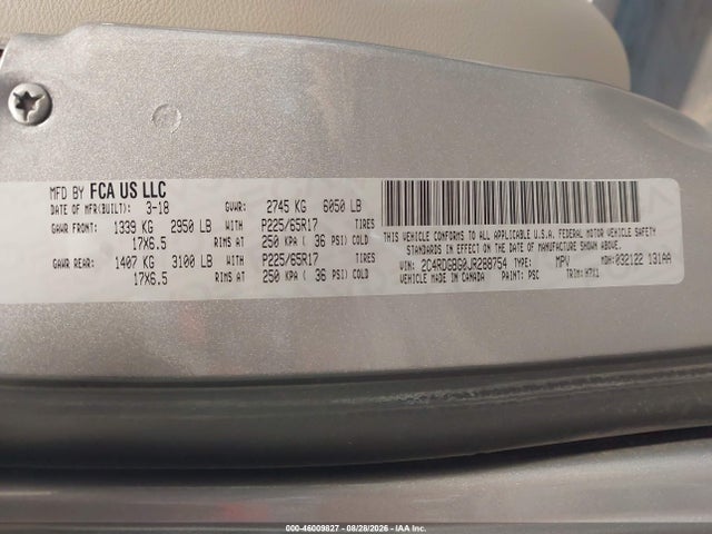Aukcja sprzedaży 2018 Dodge Grand Caravan Se, vin: 2C4RDGBG0JR288754, numer aukcji: 46009827